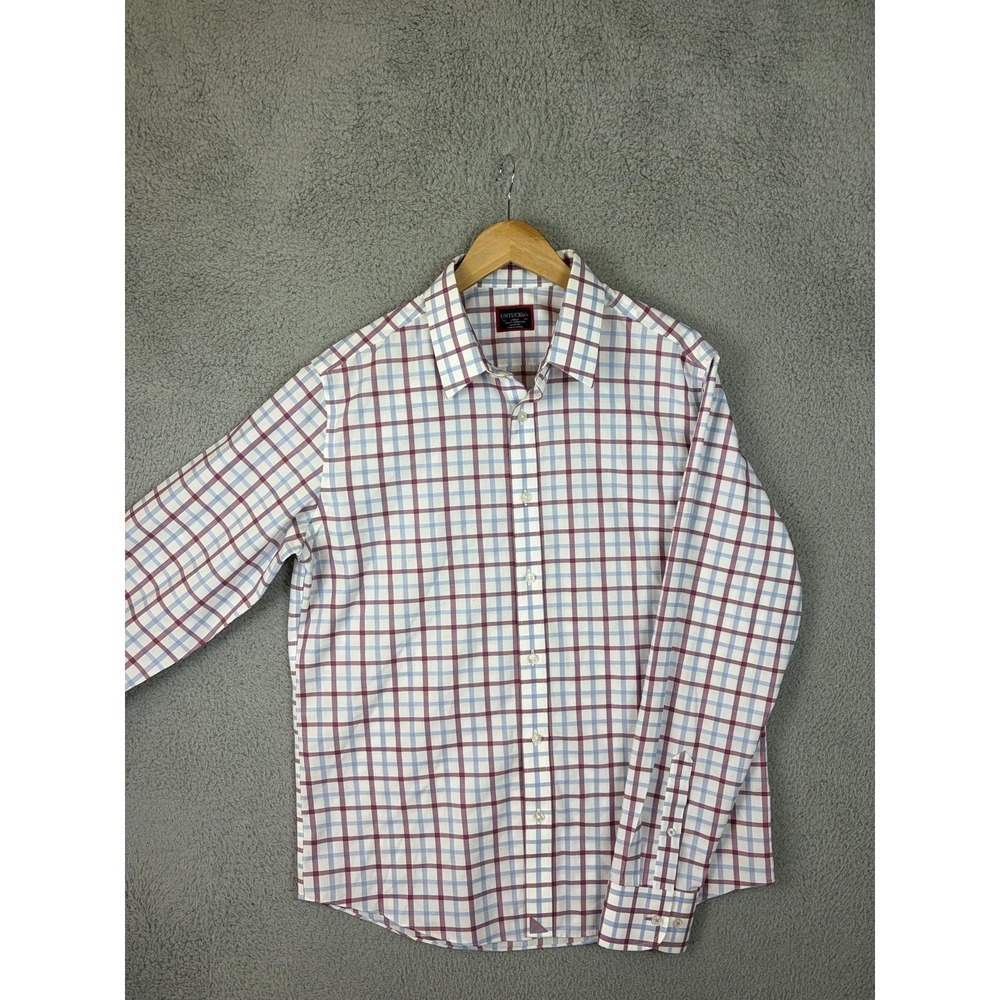 UNTUCKit Shirt Mens Large White Plaid Long Sleeve Button Front Slim Casual Mens